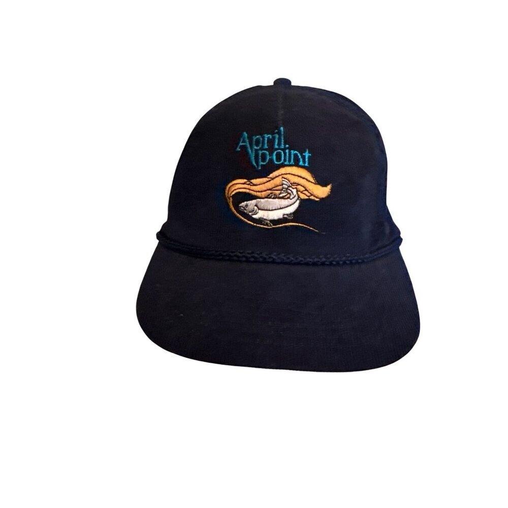 Vintage April Point Navy Corduroy Snapback Hat By Headline Headwear